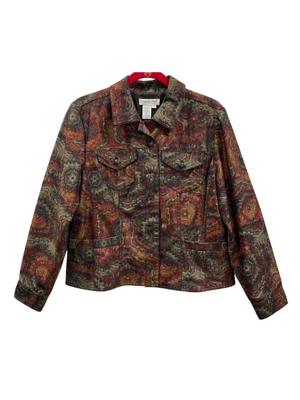 Coldwater Creek Paisley Jacket PM Red Blue Green Colorful Festival Boho 90s Y2K